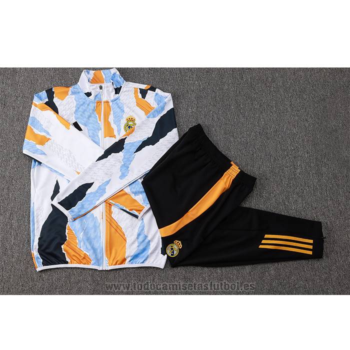 Chandal de Chaqueta del Real Madrid Nino 2024-2025 Blanco y Amarillo
